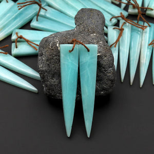 Natural Sea Blue Amazonite Dagger Earrings