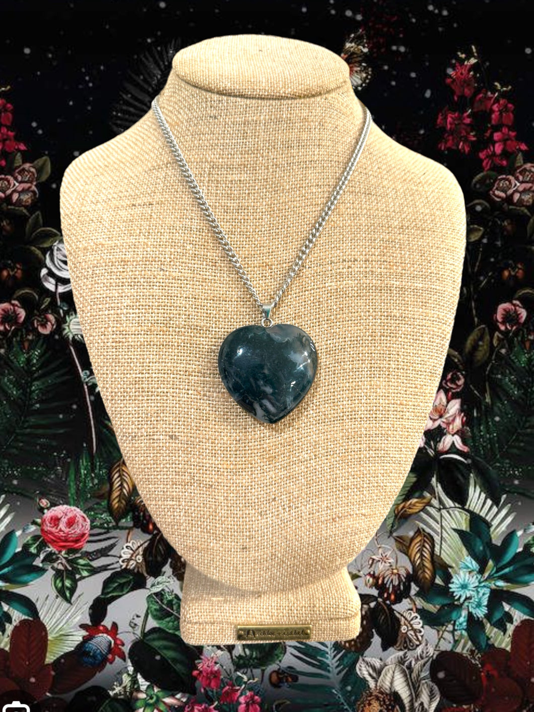 AAA Natural Moss Agate Puffy Heart Gemstone necklace 
#1