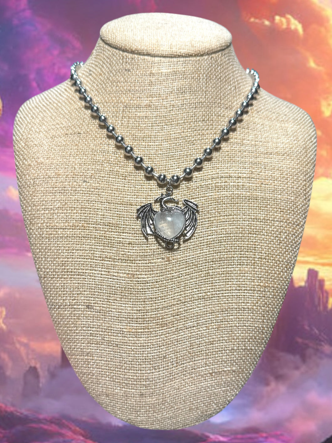 Milky quartz heart dragon ball chain necklace