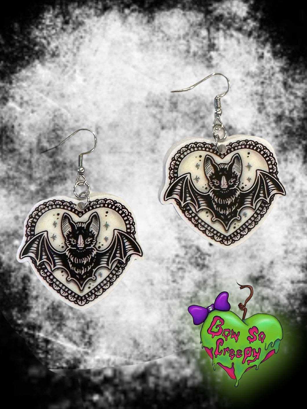 Tattoo flash bat earrings