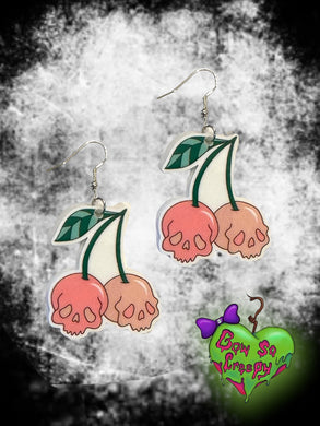Pink cherry skull earrings