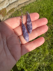 Natural Purple Lepidolite Abstract Leaf Earrings