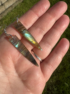 Flashy Natural Labradorite Dagger Earrings