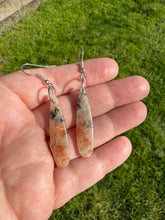 Natural Orange Sunstone Teardrop Earring W/ Dendritic Black Hematite Inclusion