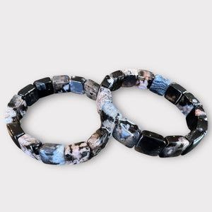 Black Flower Agate stretch bracelet