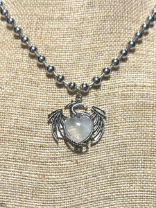 Milky quartz heart dragon ball chain necklace