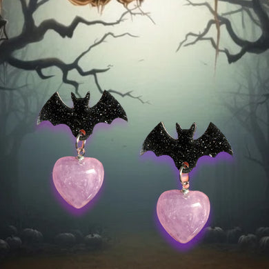 Amethyst hearts & bats earrings