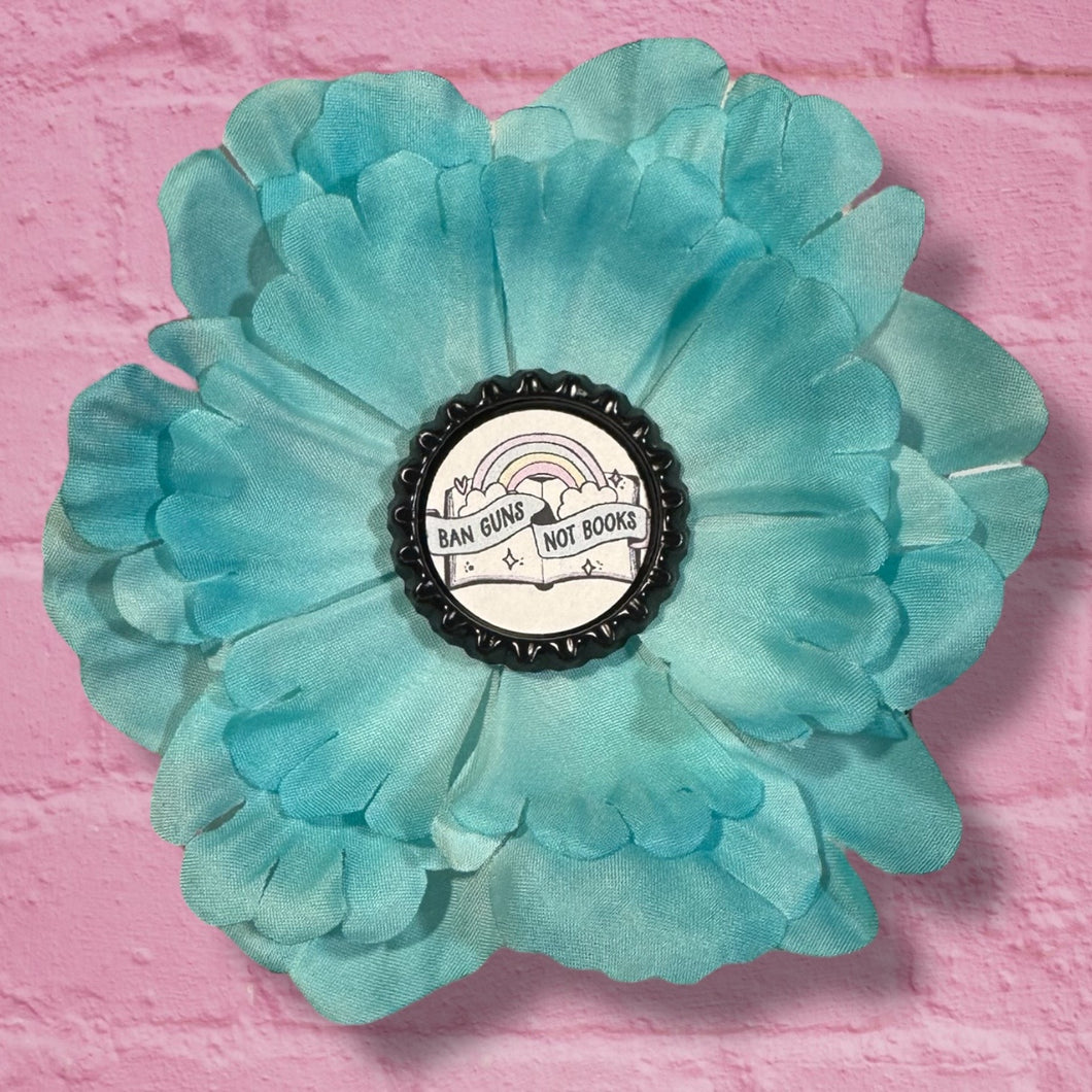 Ban guns not books flower hair clip