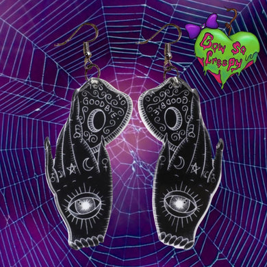 Black Planchette Ouija Hands Dangle Earrings
