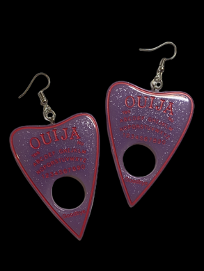 Light Lavender Silver Sparkle Pink Outline Ouija Planchette Dangle Earrings