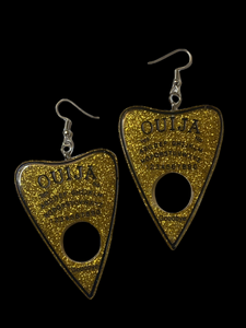 Gold Glittered Ouija Planchette Dangle Earrings