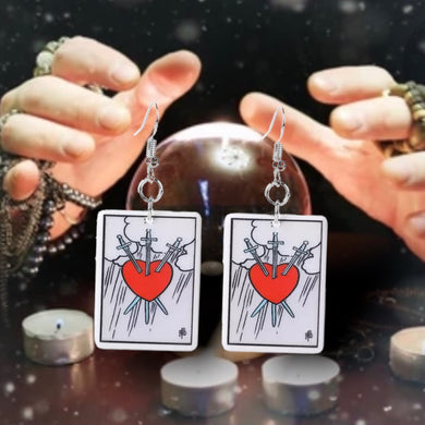 Three of Sword Tarot Dangle Earrings