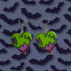 Zombie Heart Dangle Earrings