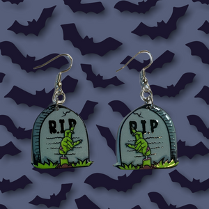 Zombie Tombstone Dangle Earrings