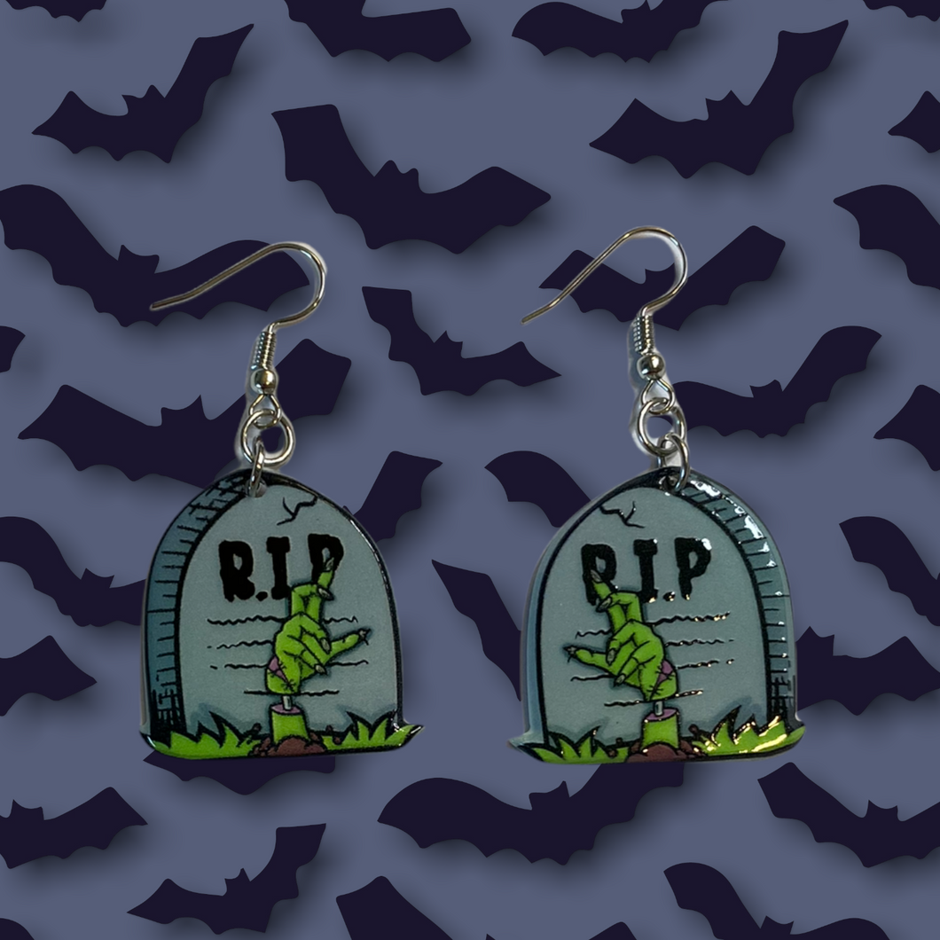 Zombie Tombstone Dangle Earrings