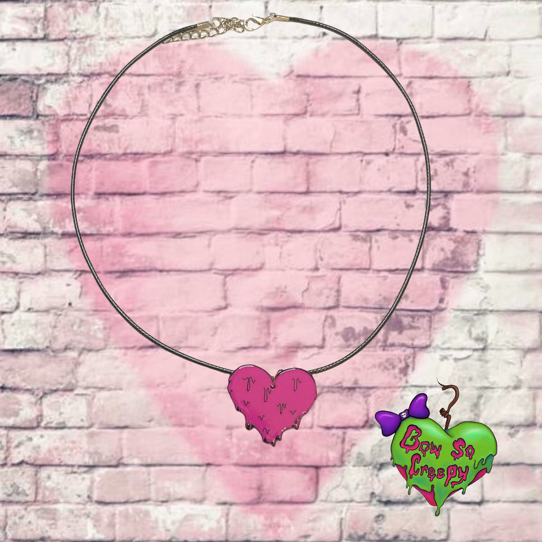 Hot Pink Drippy Hearts Necklace