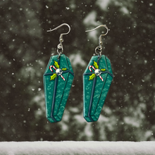 Green coffin earrings