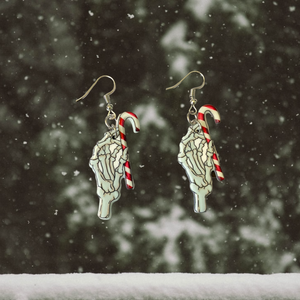Skeleton Hand Candy Cane Dangle Earrings
