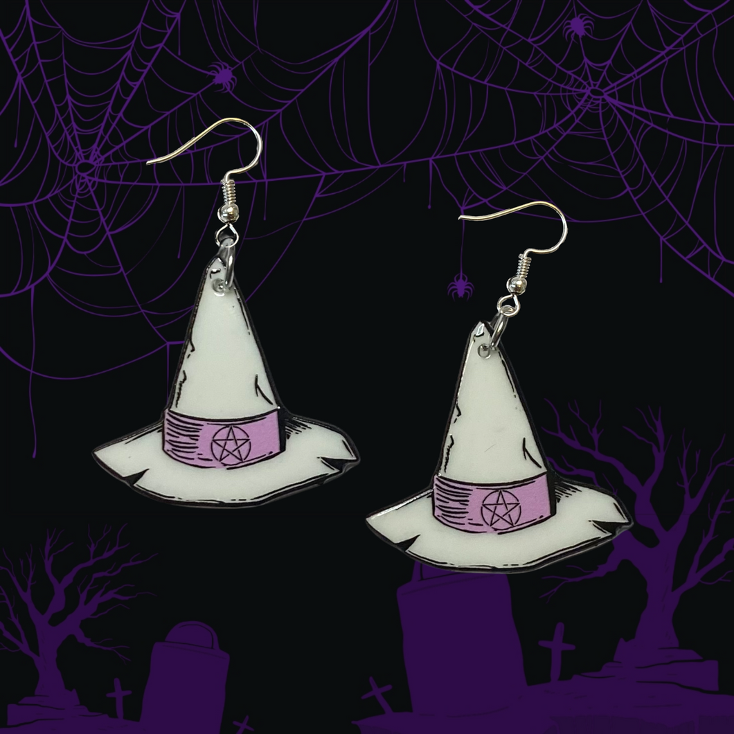 Witchy white hat earrings