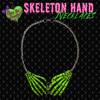 Green skeleton hand necklace