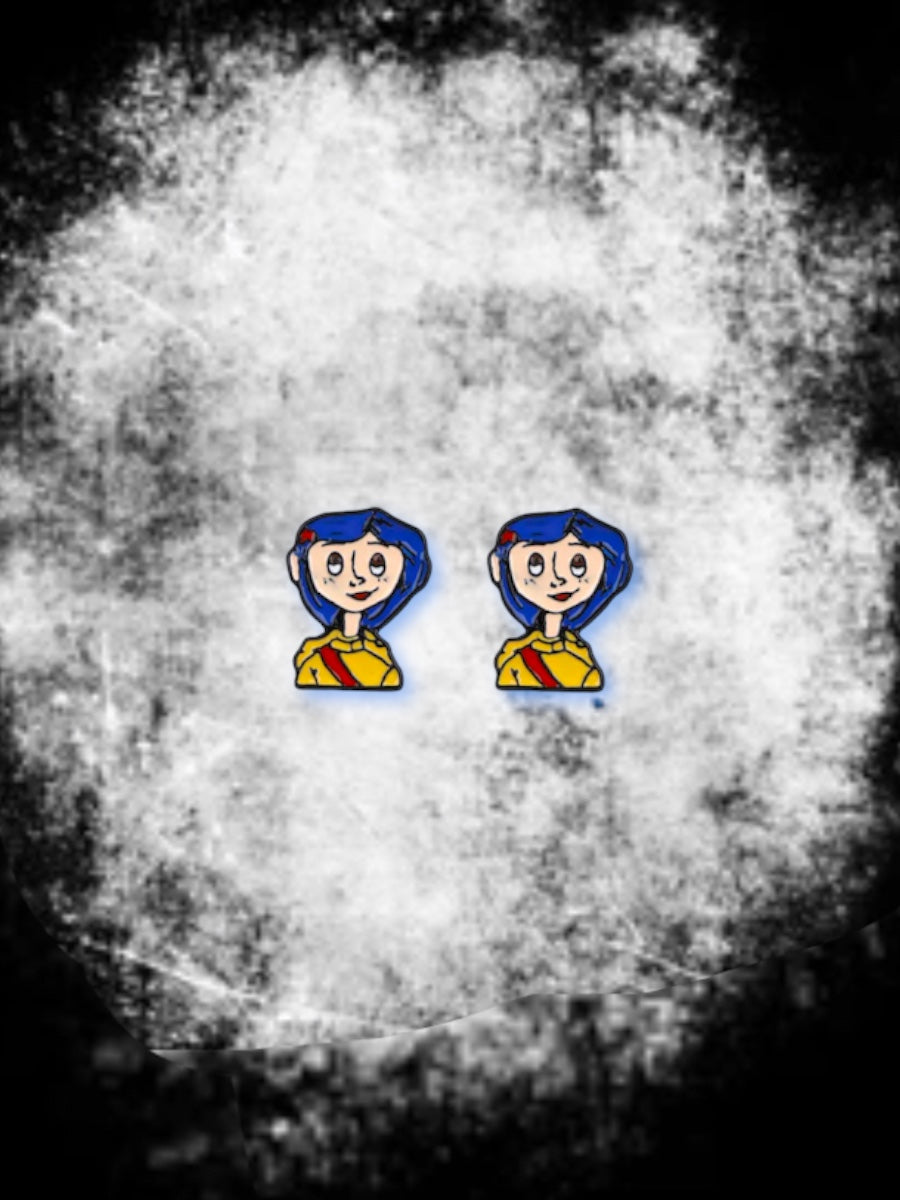 Blue haired girl enamel stud earrings