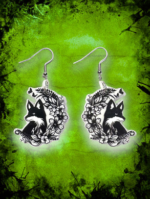 Floral fox earrings
