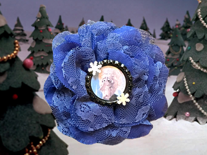 Snow Miser blue lace flower hair clip