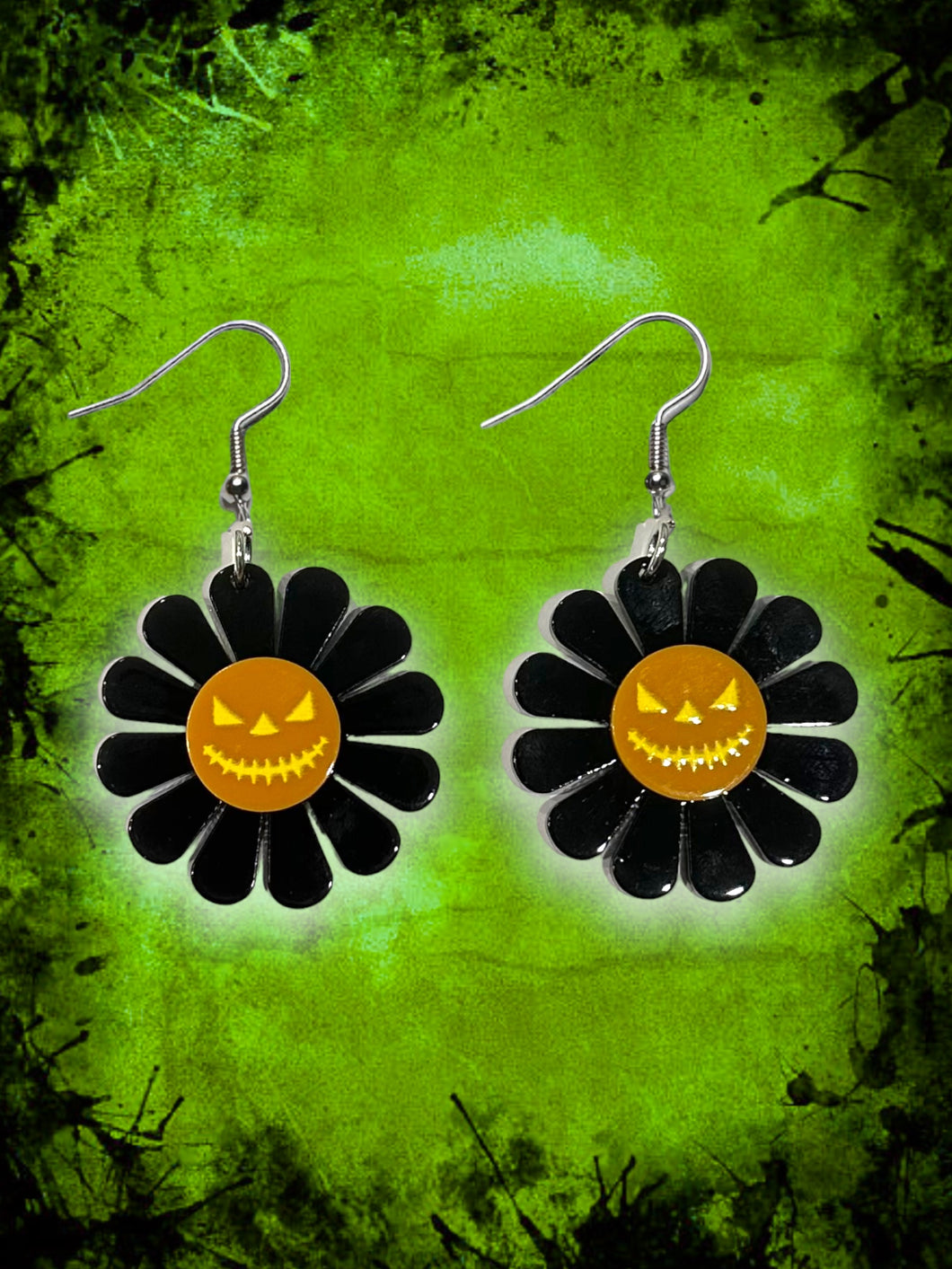 Pumpkin black flower earrings