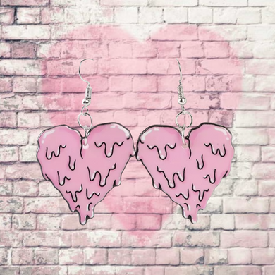 Lite Pink Drippy Hearts Earrings